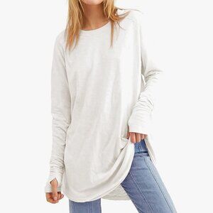 Amazon Brand Casual Long Sleeve Crew Neck Round Hem Loose T-Shirt | Whit…